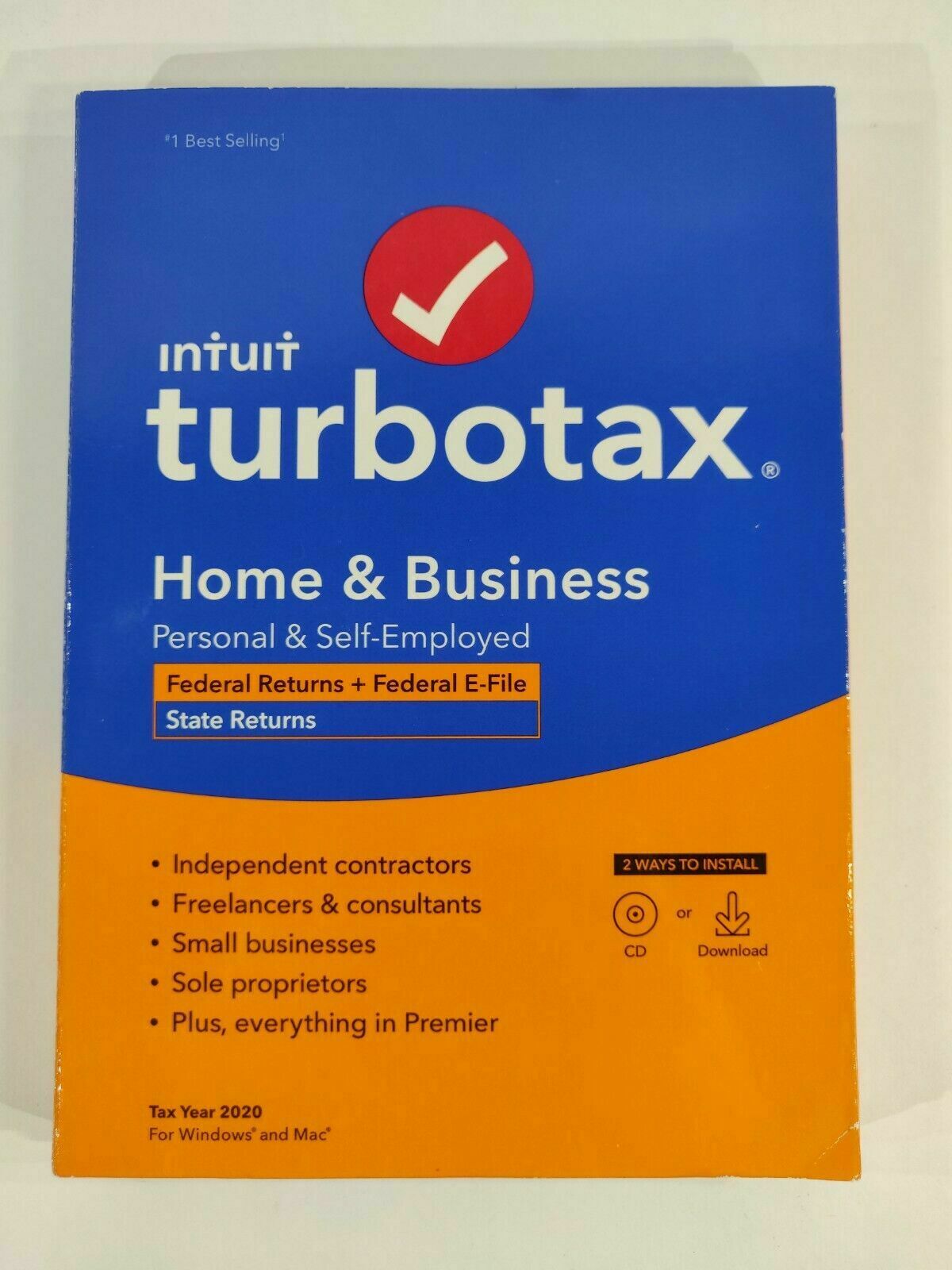 Intuit Turbotax Home & Business Federal E-file +state 2020 Pc Cd Windows Mac New