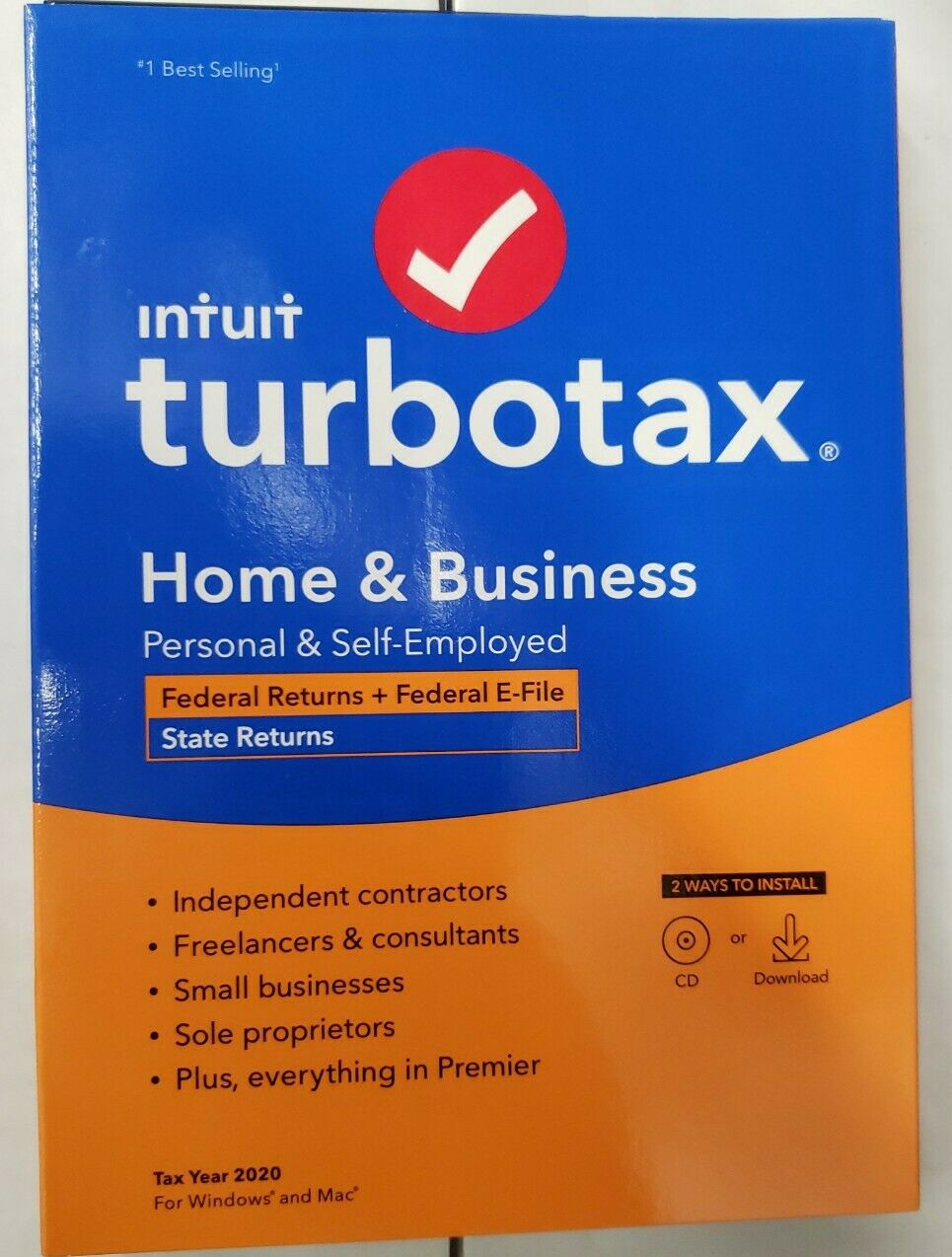 Intuit Turbotax 2020 Home & Business- Federal E-file,state Code Only Read