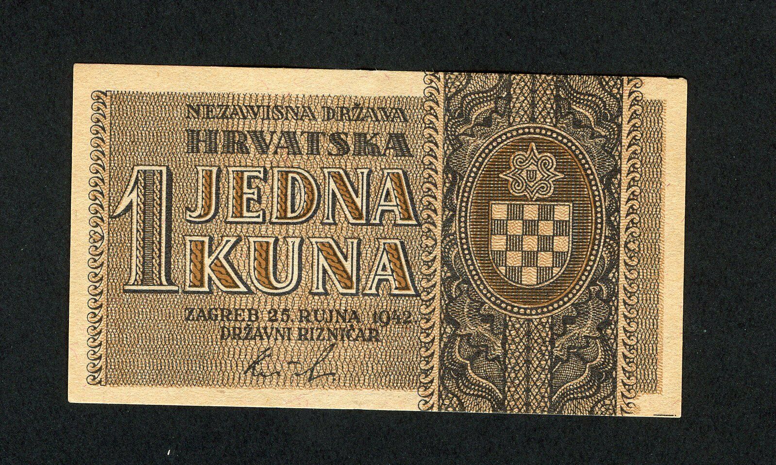 Croatia  1  Kuna 1942  Pick # 7a  Xf.